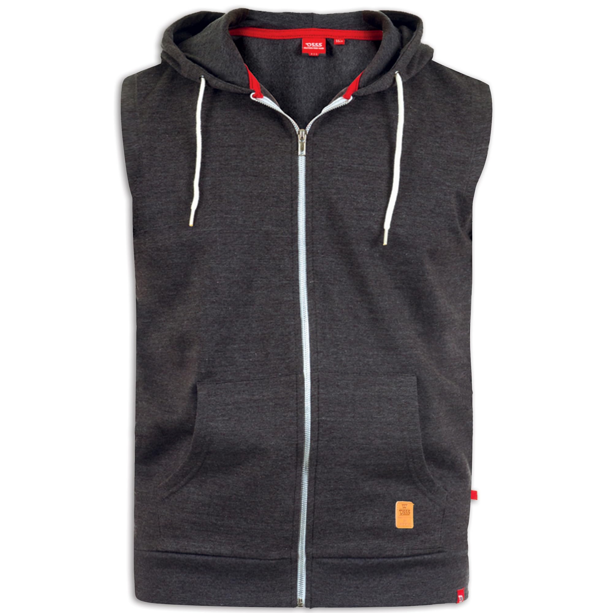D555 Sleeveless Zip Through Hoodie - Charcoal Melange