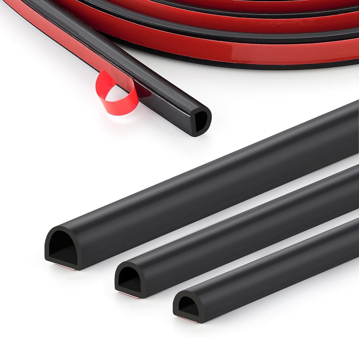 Ravinte Weather Stripping Door Seal Strip, 23 FT D-Shaped Silicone, Black | Self-Adhesive D-Seal, 3/8 x 1/4 in, for 1/8-1/4 in Small Gaps on Exterior Entry, Bedroom & Home Office Doors