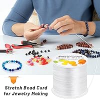 Vista 6 de Paxcoo Cordón elástico de 0.039 in para hacer joyas y hacer pulseras, color blanco