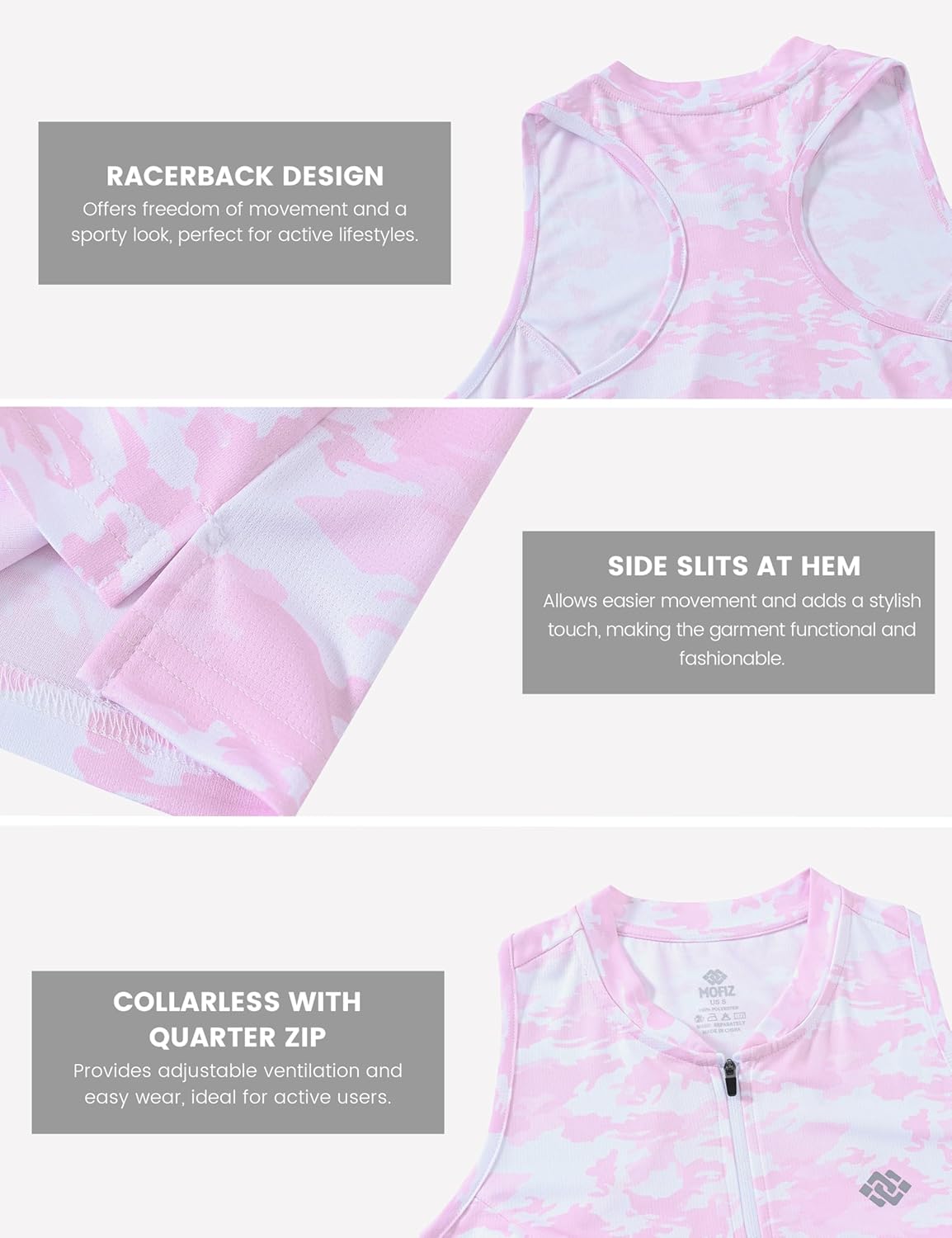 MoFiz Women's Golf Tennis Polo Shirt Sleeveless 1/4 Zip Collarless Racerback Pickleball Tank Tops Quick Dry Athletic T-Shirt - Image 5