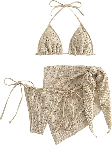 GORGLITTER Traje de baño de 3 piezas para mujer, conjunto de bikini de triángulo halter con falda de playa