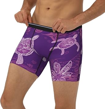 Hawaii With Purple Sea Turtle Men'S Long Leg Boxer Briefs Performance Stretch Mens Underwear Shorts With Contour 3d Pouch