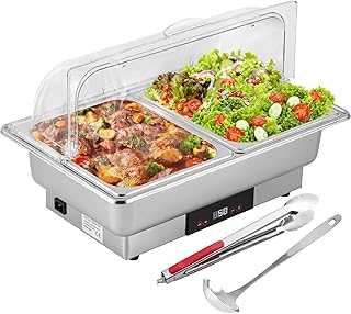 YUCHENGTECH Chafing Dish Elektrisch 9L Elektrischer Speisenwärmer Buffetwärmer Elektrisch mit Temperaturregelung und Durchsichtigem Deckel für Catering Hochzeitsfeiern Restaurants Unterhaltsam
