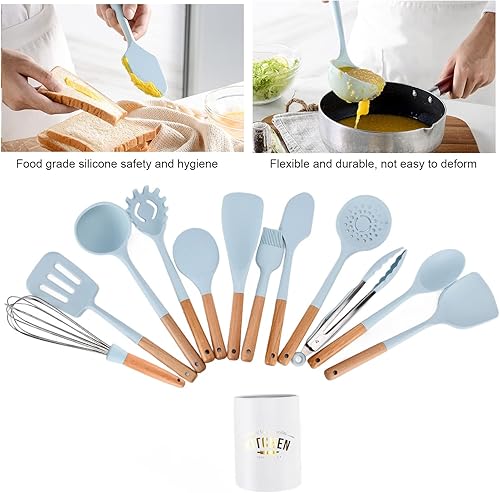 Miniatura 9 de Silicone Kitchenware Cooking Utensils Set, 12PCS Blue - Heat Spatula, Composite Wood Handle, Home Cooking Essential