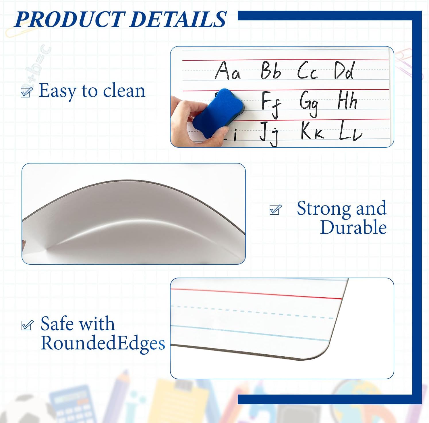 24 Pack Dry Erase Boards, 9"x12" Double Sided Whiteboards Small Whiteboards with Lines for Students, Kids, Teacher Classroom, Mini Portable White Boards with 24 Makers, 24 Erasers