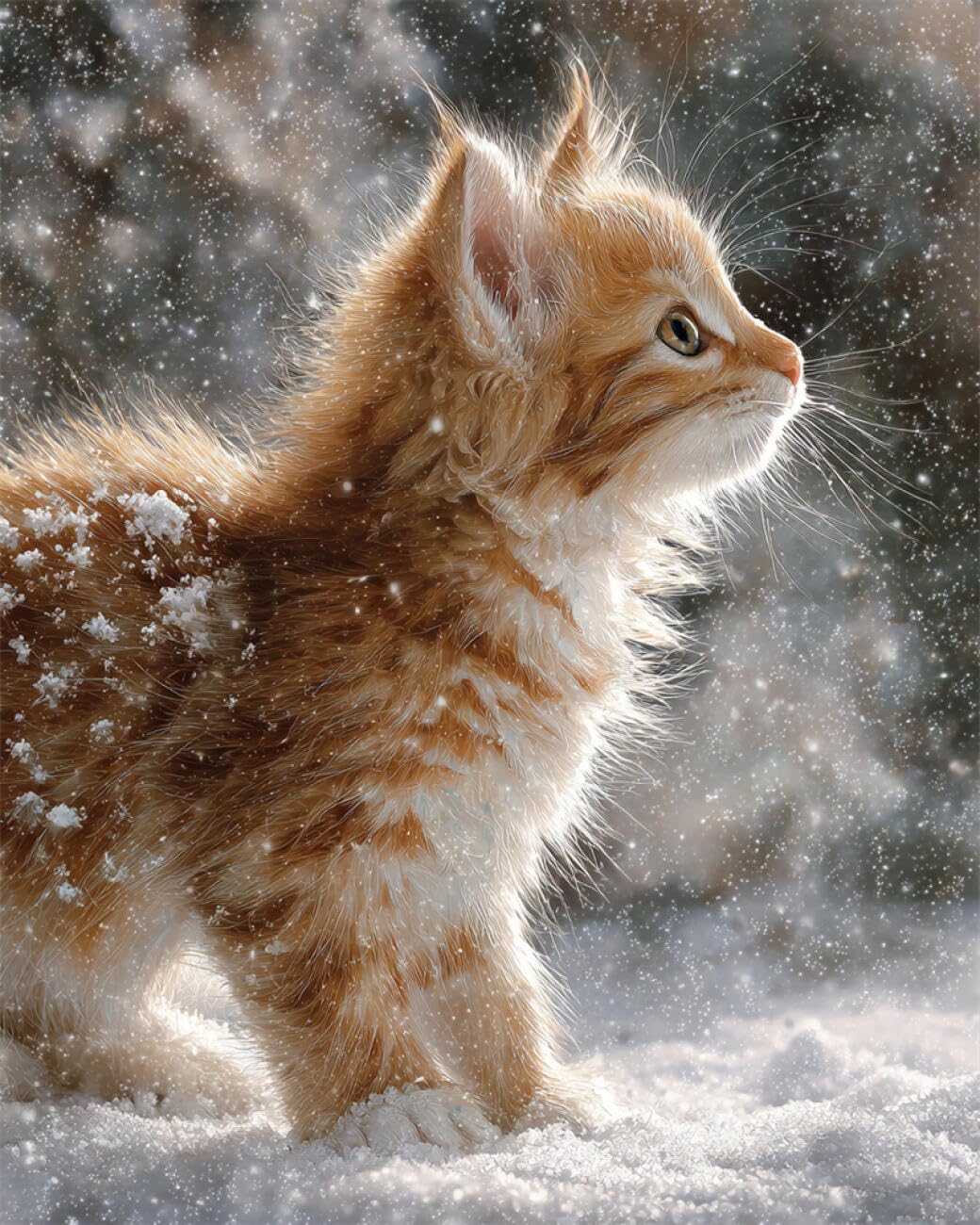 RKFLGEW DIY Embroidery Beads Set Cat in Snow 40x50cm