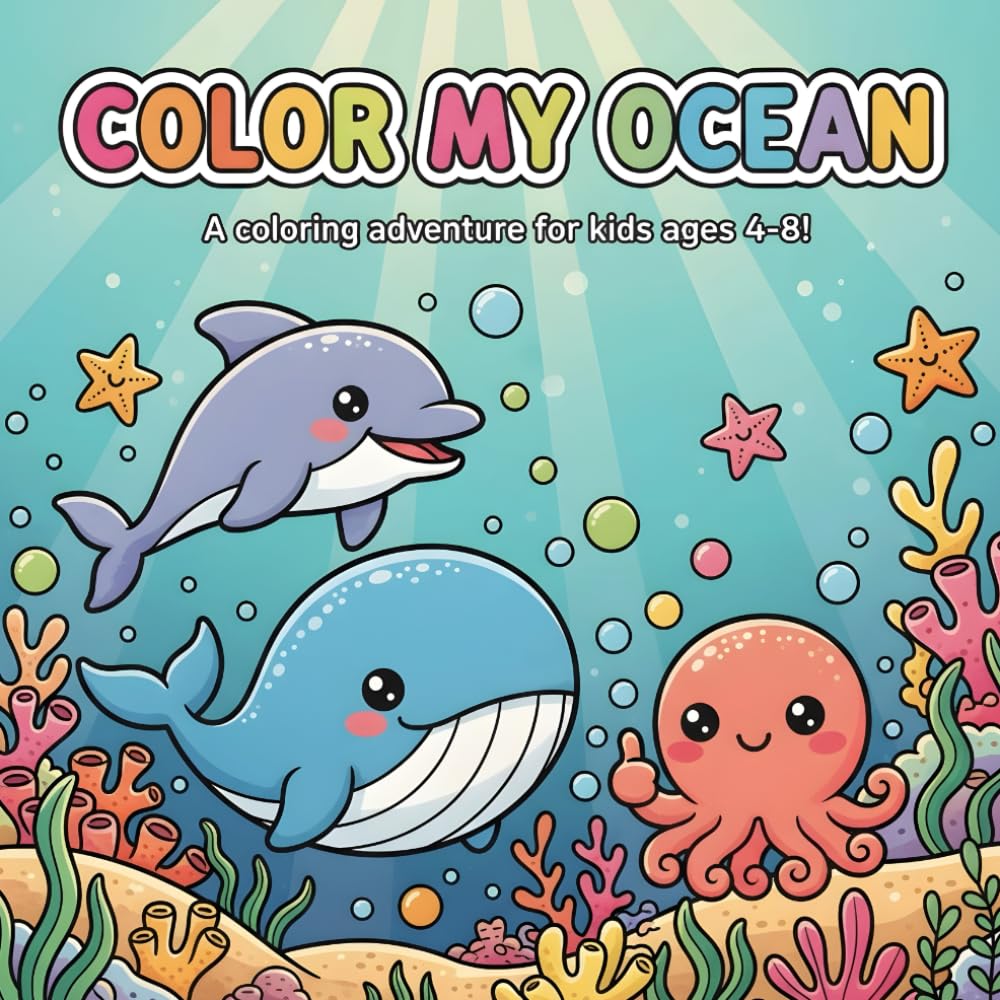Color My Ocean: Adorable Kawaii Sea Animals with Bold Lines for Easy Kids Coloring