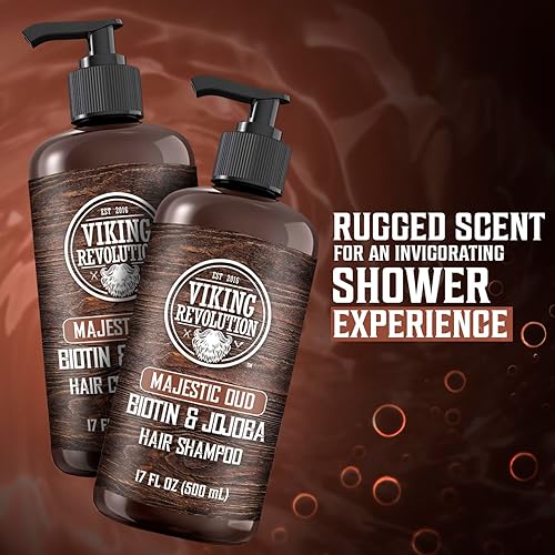 Miniatura 5 de Viking Revolution Majestic Oud - Juego de champú y acondicionador para hombre con biotina y aceite de jojoba, champú natural para el cabello y