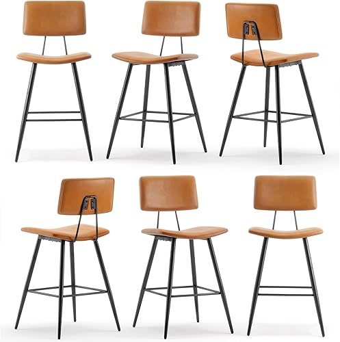 Miniatura 80 de Juego de 2 taburetes de bar de altura de mostrador de 24.5 pulgadas, taburetes de bar tapizados de piel sintética negra con reposapiés trasero y