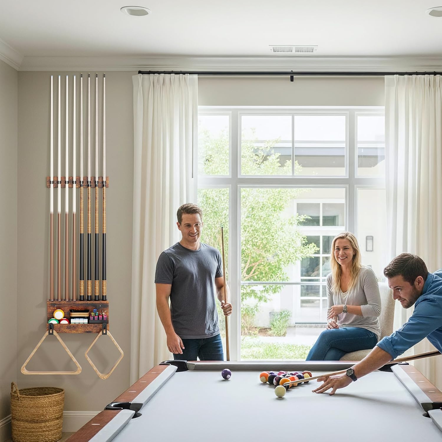 Large Pool Stick Holder Wall Mount, Pool Cue Set Holder for 8 Cues Sticks Storage Pool Table Accessories Equipment Organizer, Cue Rack Billiards Accessories for Game Room Bars Clubs Billiard Players