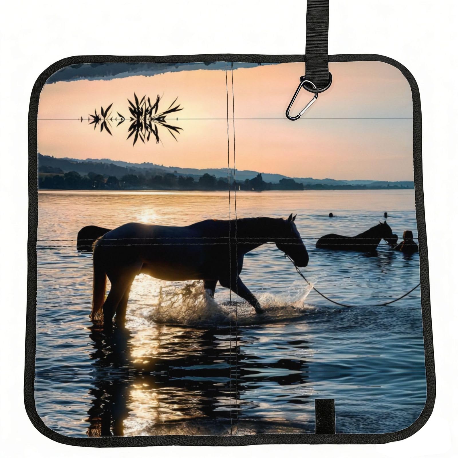 WZYCWB Sunsets Lake Horses Foldable Seating Cushion with Carabiner - Stadium Mat for Camping, Hiking and Outdoor Activities