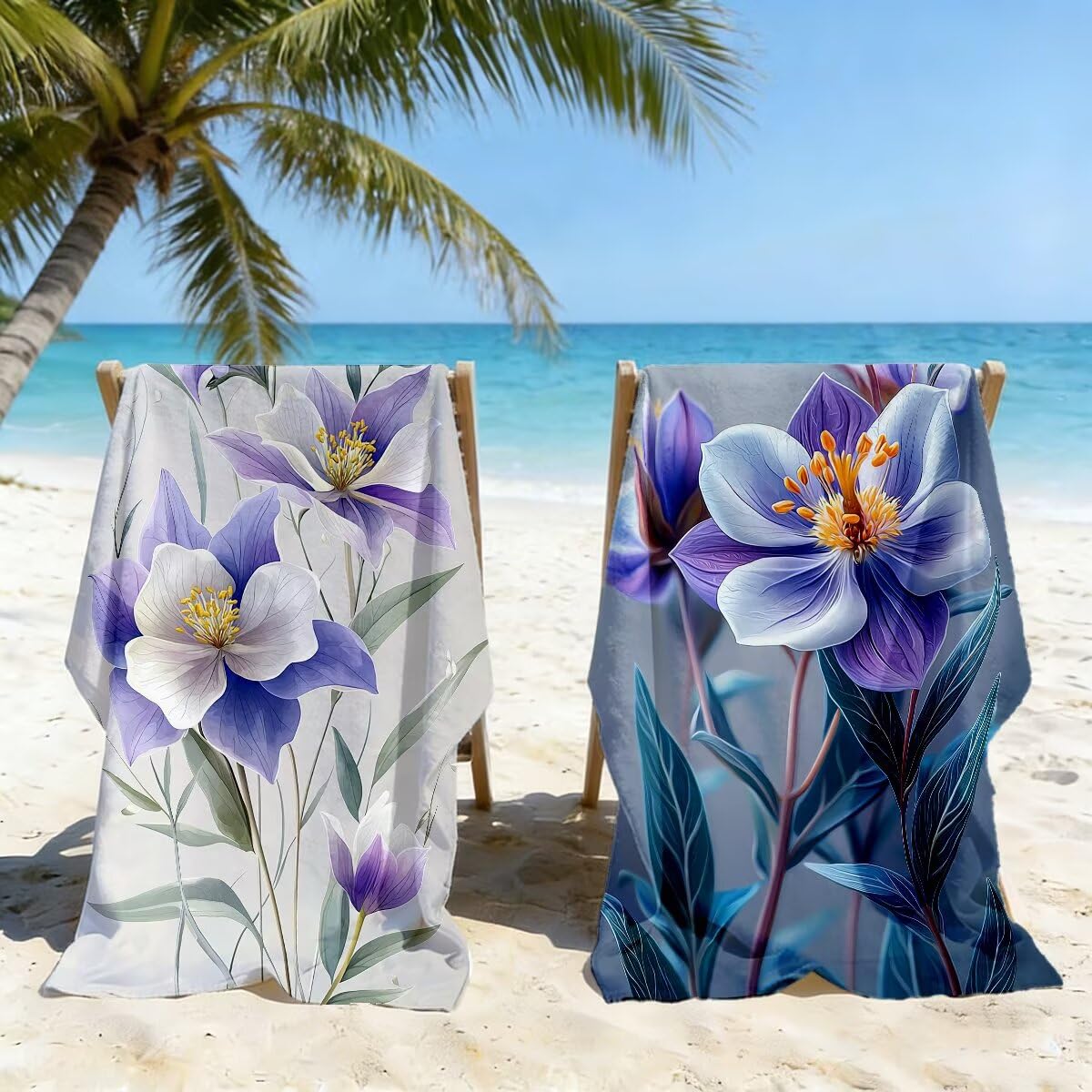 Toalla Playa 80x160 cm, Toalla Gimnasio Microfibra Secado Rapido, Juego de 2 Antiarena Toallas de Playa, Ligera Compacta Toallas Microfibra Grande para Viaje, Regalo Hombre Regalo Mujer (Flor) -4205