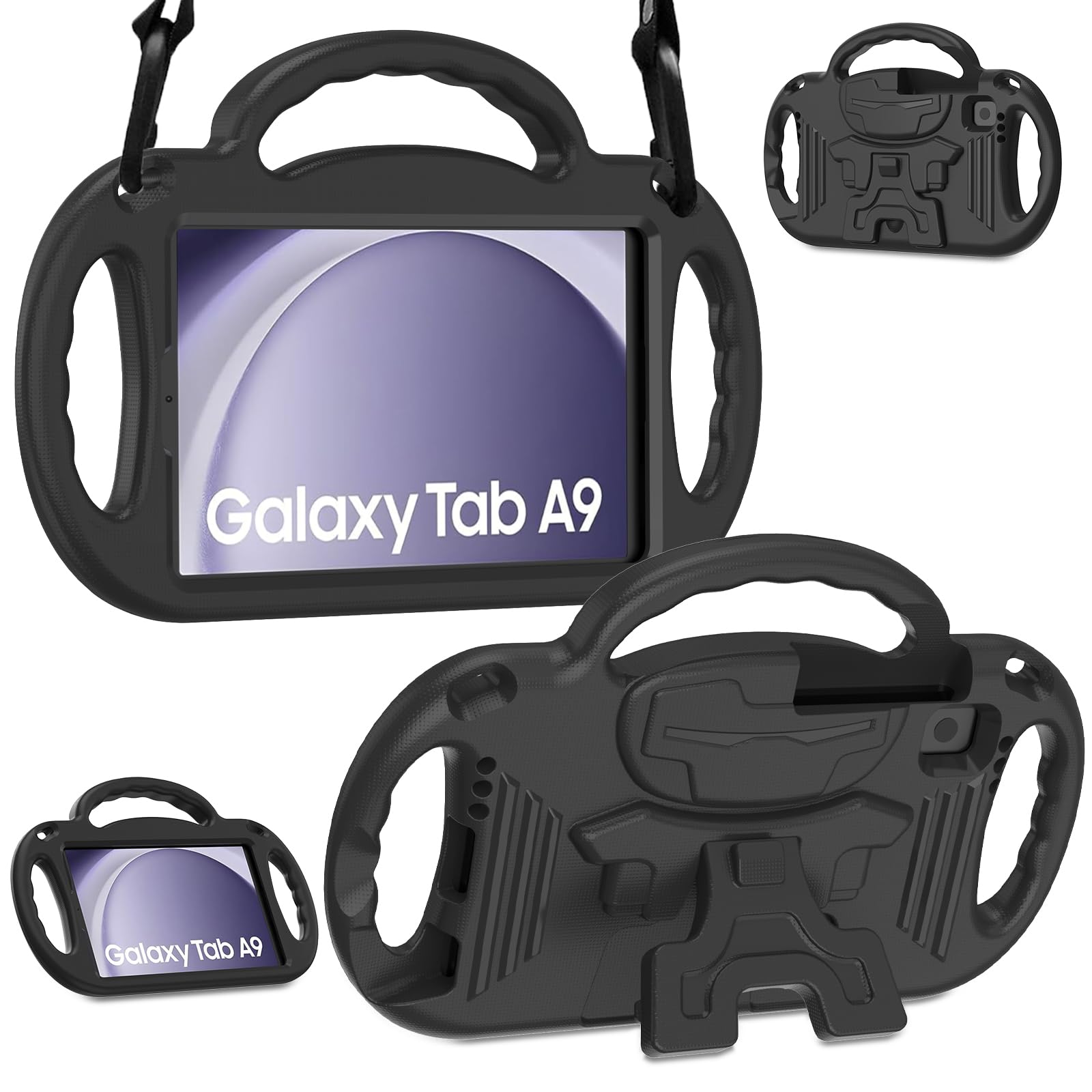 SINSO Kids Case for Samsung Galaxy Tab A11 8.7 Inch 2025/Galaxy Tab A9 8.7 Inch 2023/Galaxy Tab A7 Lite 2021, with Shoulder Strap & Handle Stand, Durable Light Weight Tablet Case, Black