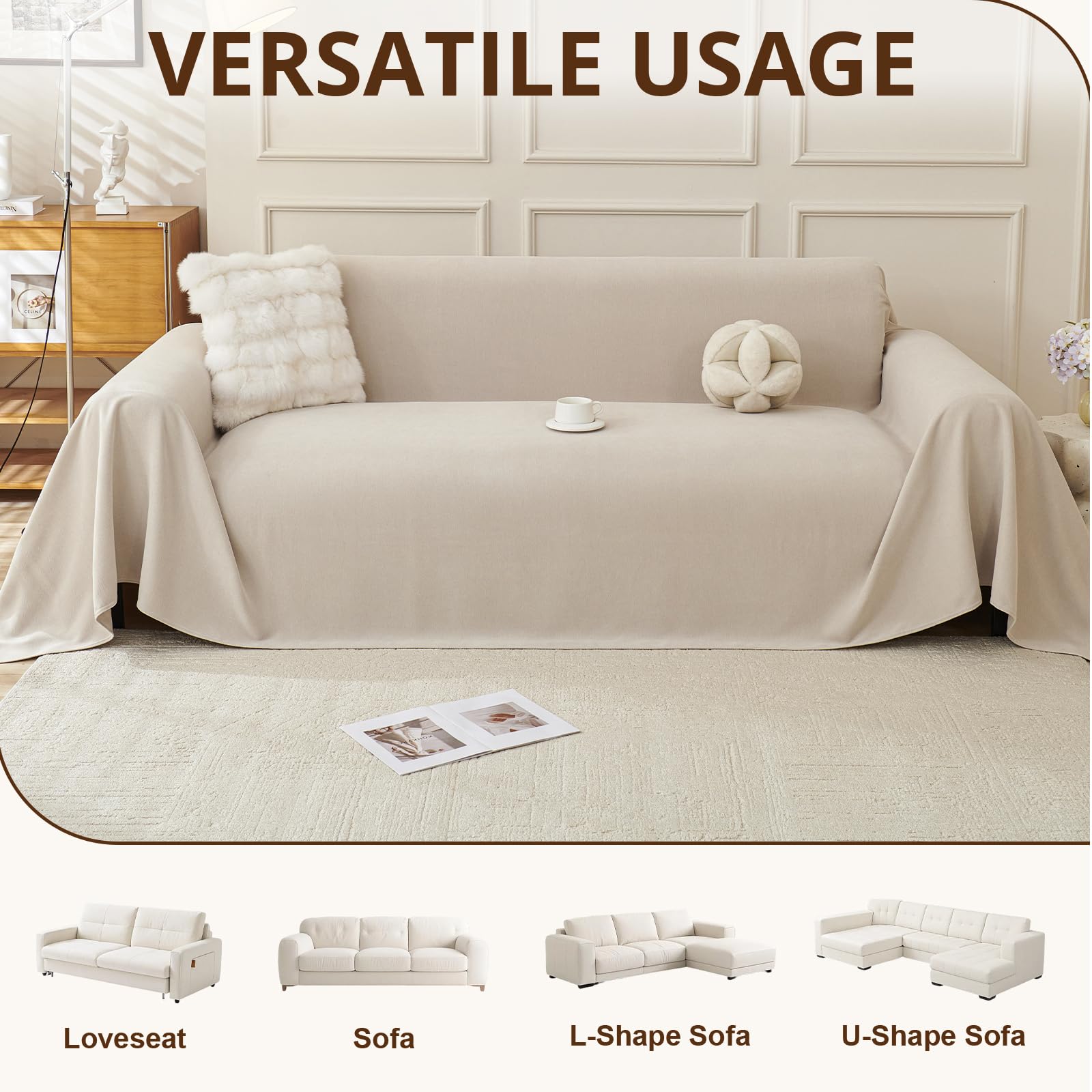 Royhom Impermeable Funda Sofa 2 Plazas, Protector Sofa Gatos Arañazo, Universal Fundas Sofá Antimanchas, Manta Impermeable, Suave y Cómoda - Versión Mejorada, Caqui, 260x180 cm
