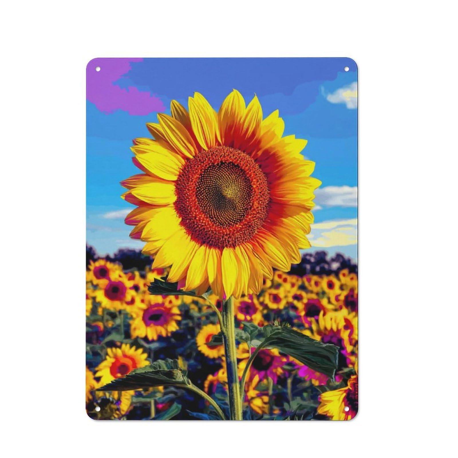 Junmoney Sunflower Field Bliss -7 Metal Wall Plaque With Design 40X30cm, Classic Retro Room Decor For Kitchen, Hallway, Bar Or Small Cafe
