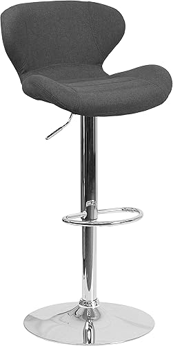 Flash Furniture Contemporáneo vinilo negro Altura Ajustable Taburete con Base Cromada, Tela, carbón, (Charcoal Fabric)