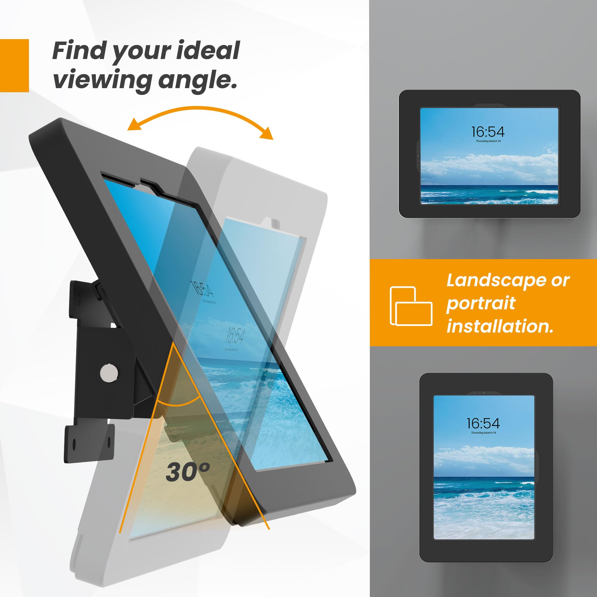 Support mural pour tablette compatible avec iPad 10e génération 11", Pro 11" 1 2 3 4, Air 4 5, Air 11", iPad 11" (A16) - BSW101BA