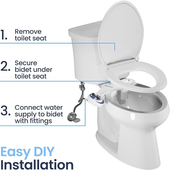 LUXE Bidet NEO 185 Value 2-Pack Bidet Attachments, Dual Nozzle, Rear & Feminine Wash, Self-Cleaning, Non-Electric (Gold and White)