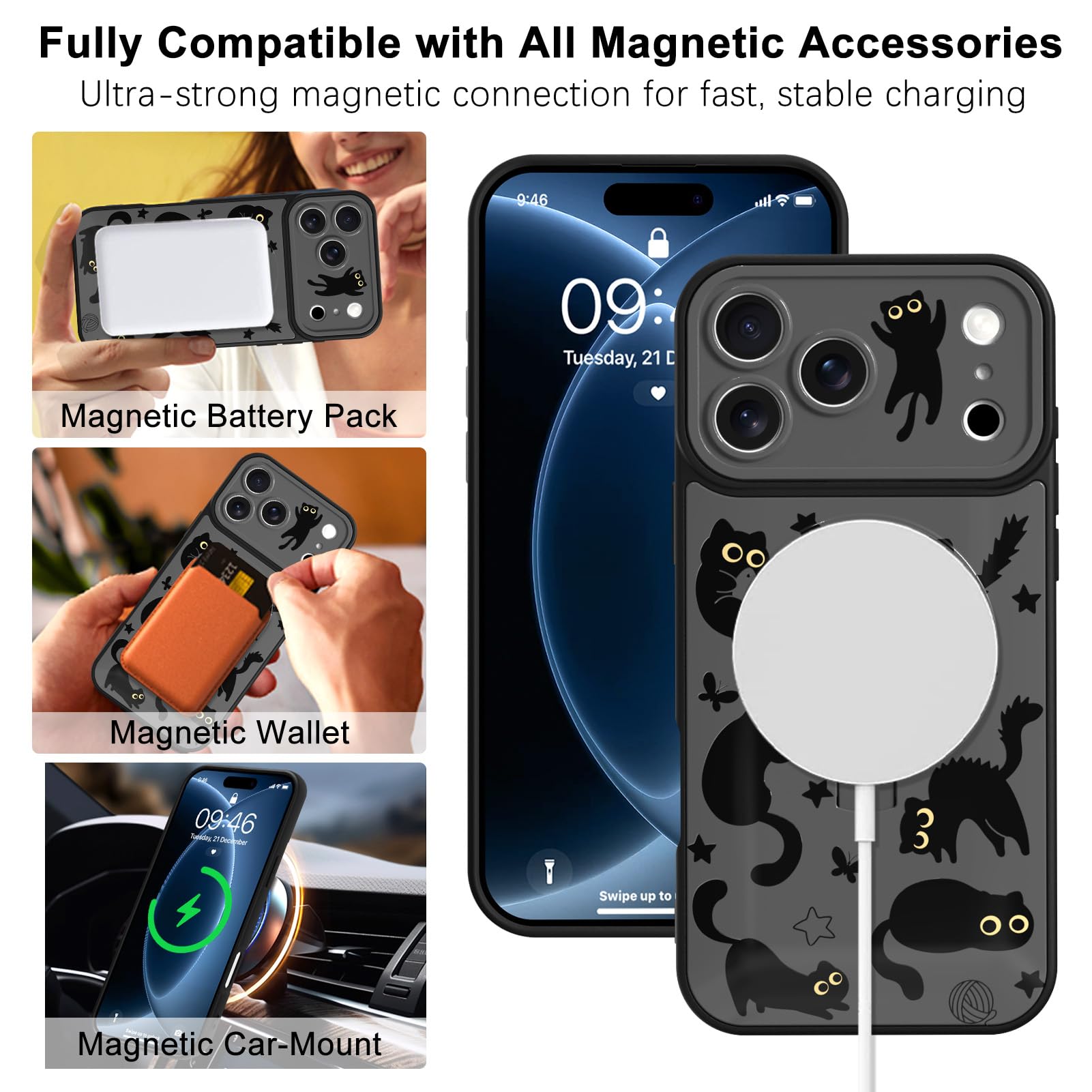 Fiyart Custodia magnetica per iPhone FA Pro Max con cinturino da dito a