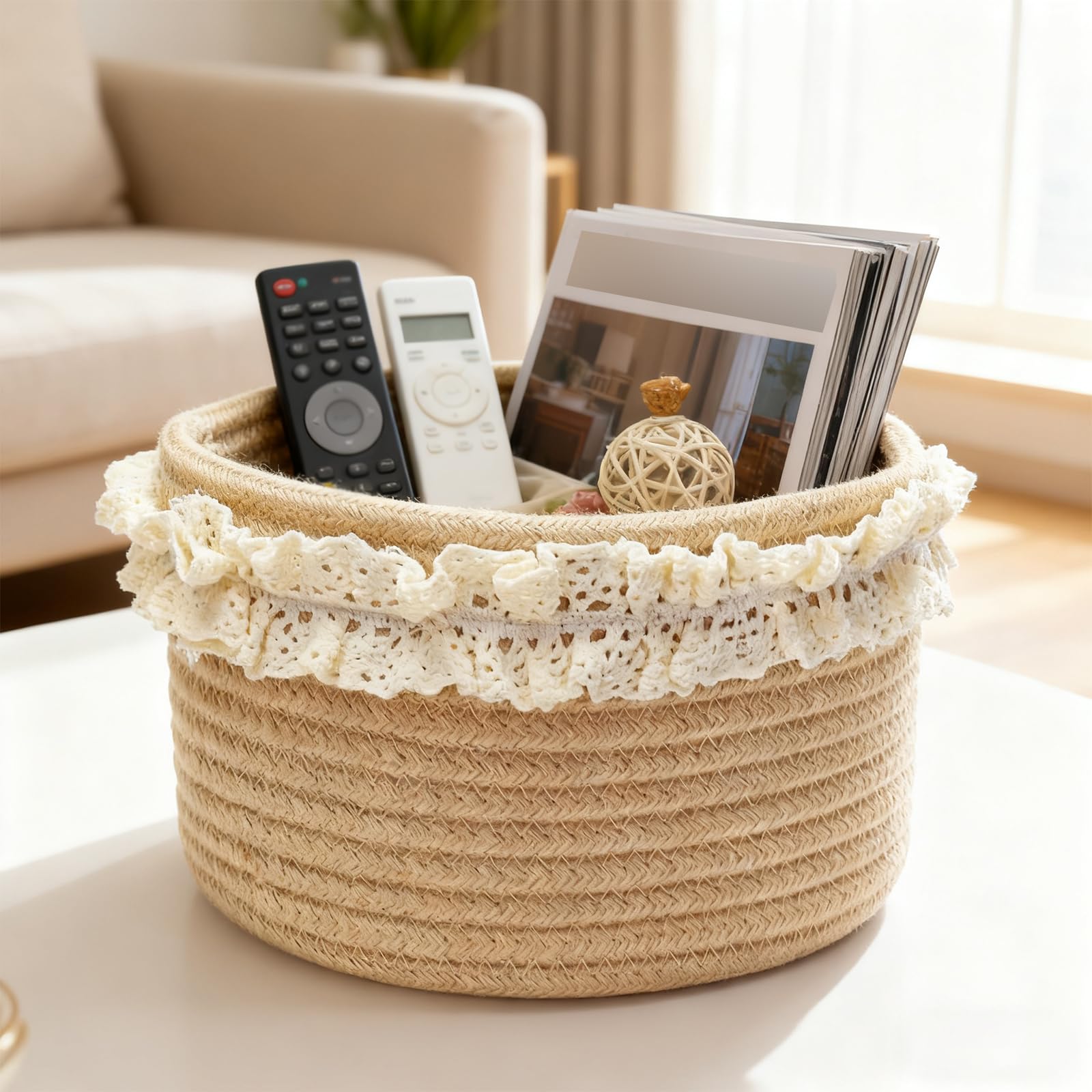 Traumkorb pour Cadeaux Jolis Petits paniers Ronds pour bébé Mariage Anniversaire Mini Déco Paniers en Jute et Corde pour la décoration de la Maison Marron 20 x 2
