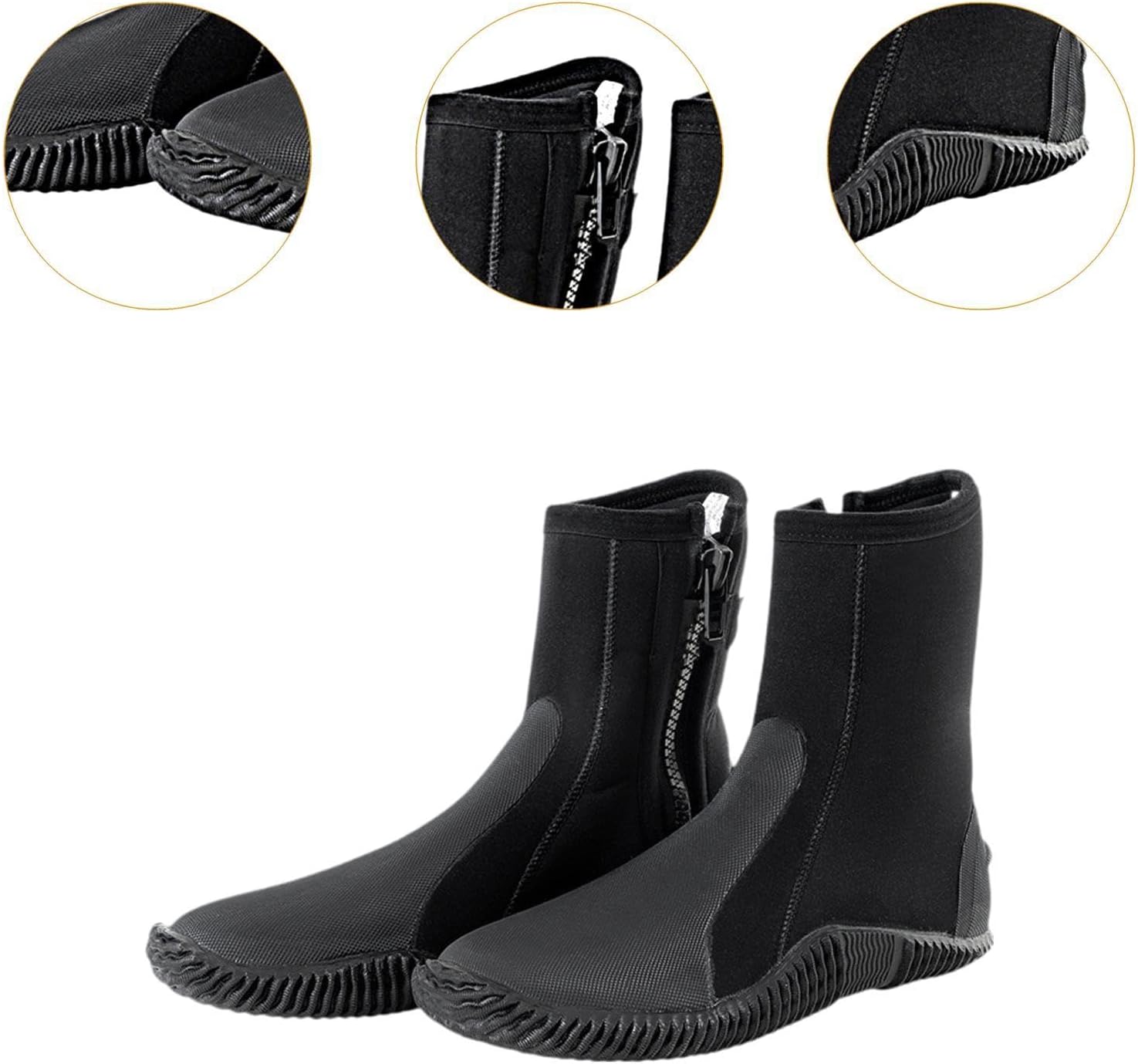 Neoprene Dive Boots Snorkeling Booties 5mm with Side Zipper Scuba Diving Boots Wetsuit Boots for Wakeboarding Beach Men