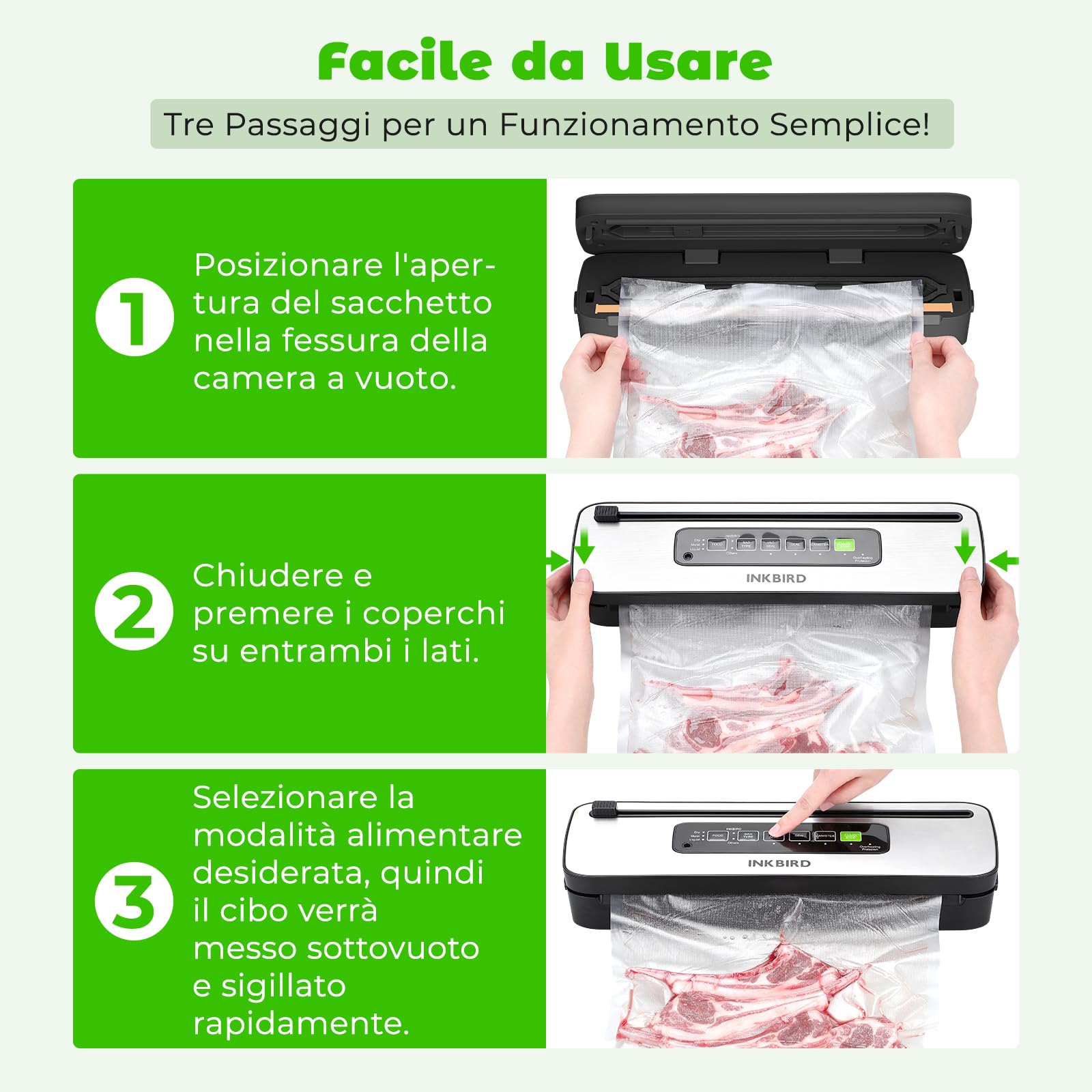 INKBIRD Macchina Sottovuoto Alimenti, Elettrodomestici di Messa Sotto Vuoto Con Taglierina Integrata | 7 Modalità di Sigillatura/Bagnata/Liquida, 130W Alta Potenza - Guarnizione Rapida, Indicatore
