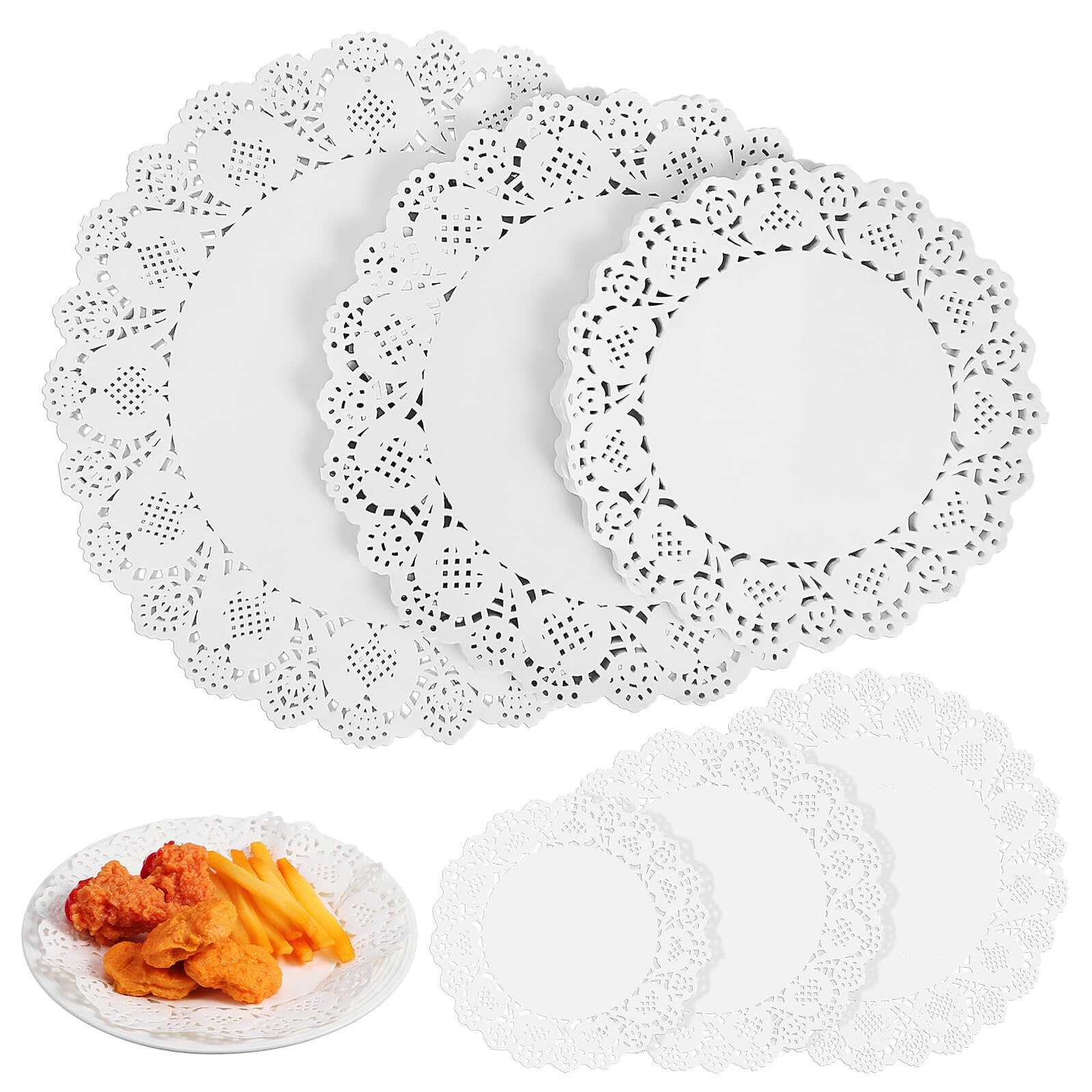 Napperons en papier ronds blancs absorbants avec dentelle pour buffet traiteur