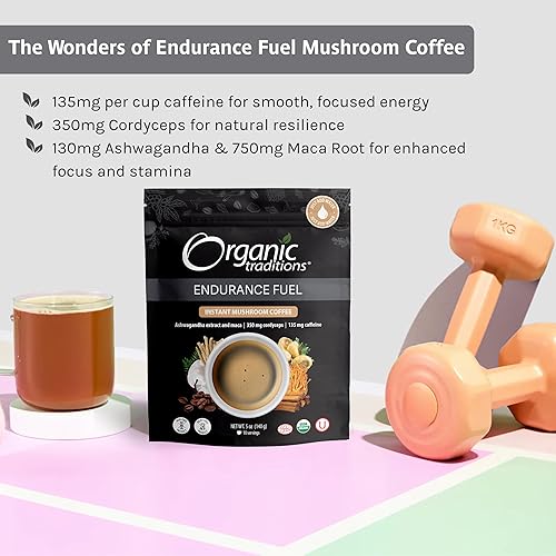 Miniatura 4 de Organic Traditions Endurance Fuel - Café de hongos instantáneo orgánico con Cordyceps, Ashwagandha, Maca, y leche de coco en polvo, soporta energía