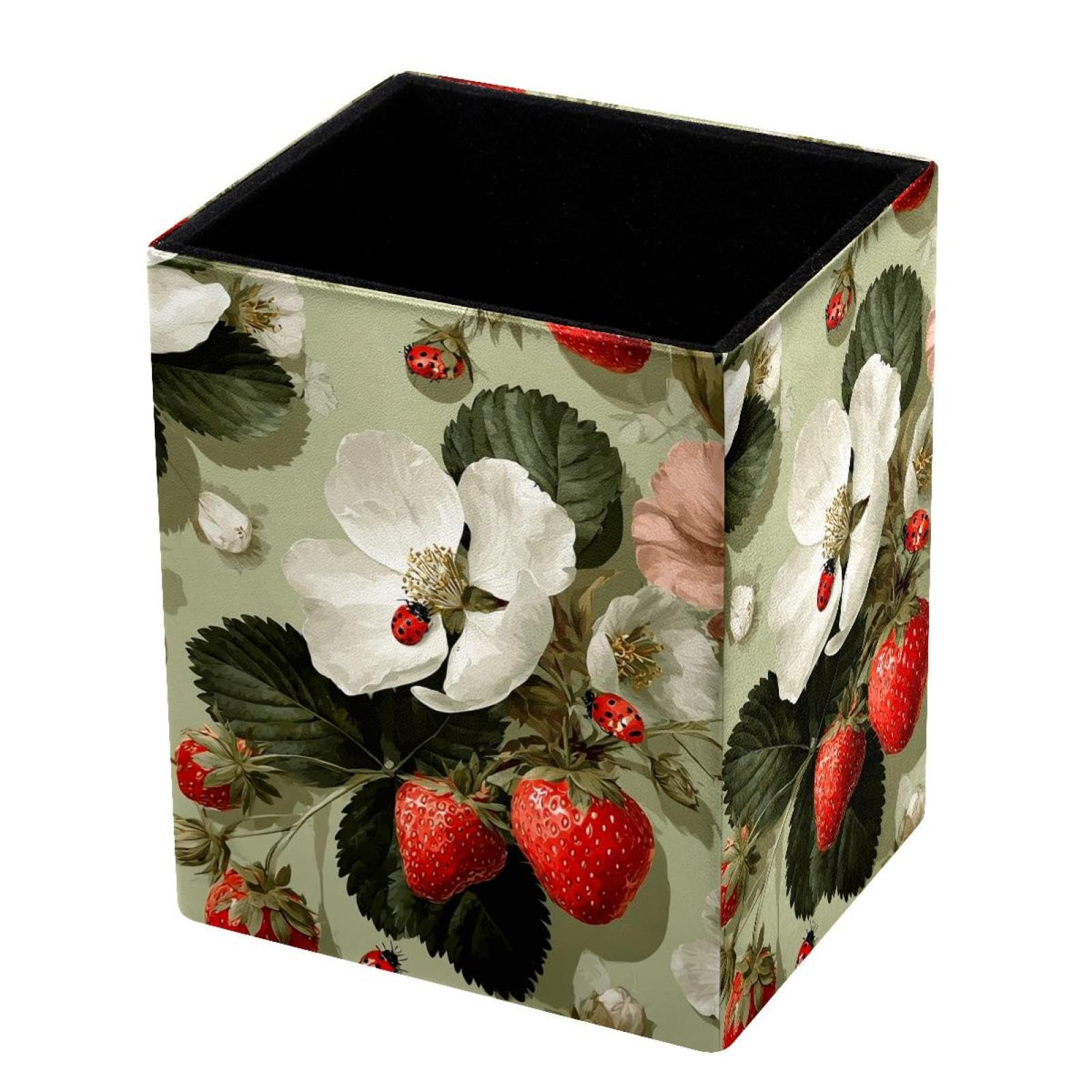 VAPOKF Pencil Holders for Desk, Strawberries and Daisies Printed Pen Holders Pen Pot Makeup Brushes Storage Desktop Stationery Supplies Organiser for Home Office