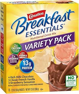 Carnation Breakfast Essentials Complete Nutritional Drink Rich Milk Chocolate/Classic French Vanilla/Strawberry Sensation Flavor 1.26 oz. 60 Ct