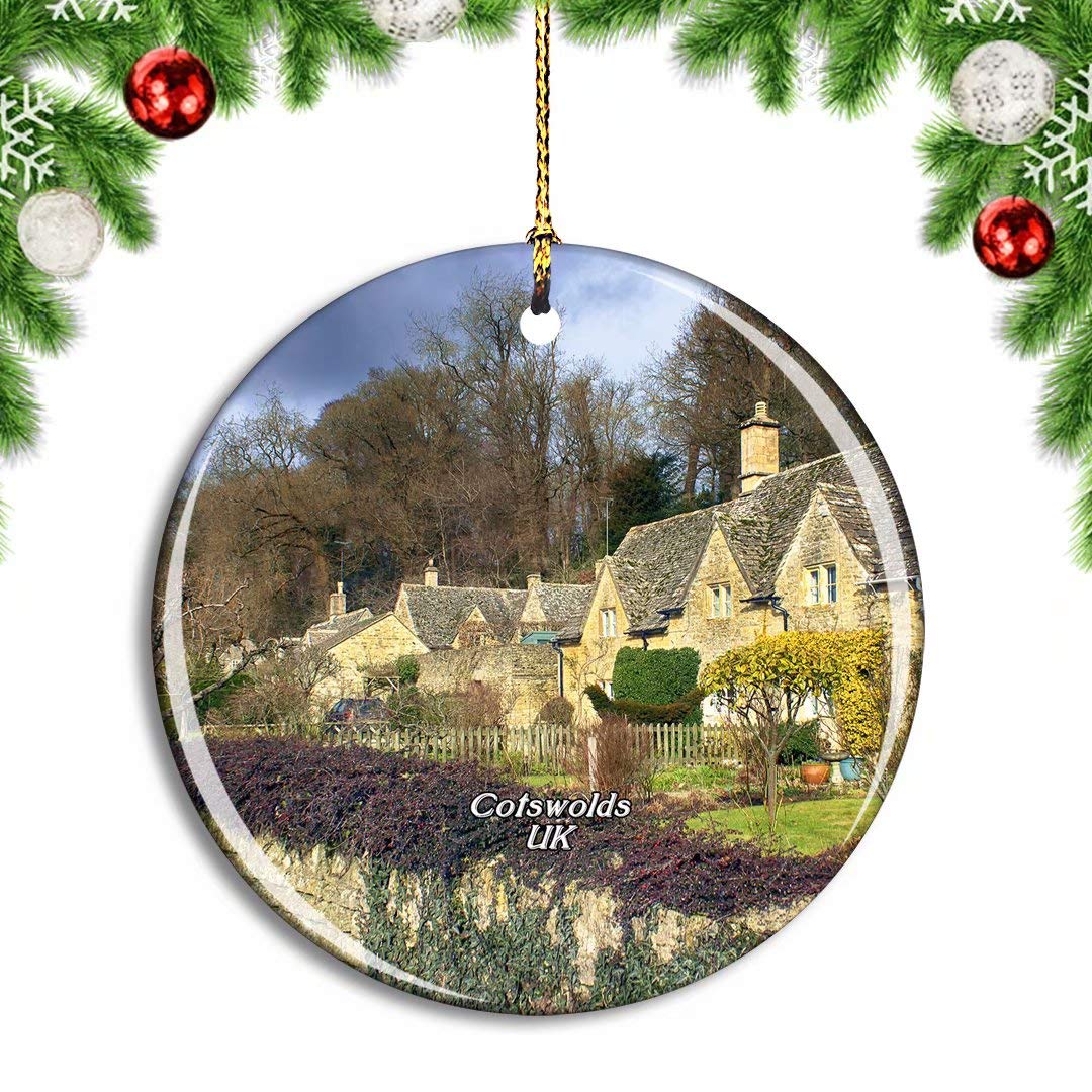 WeekinoWeekino UK England Cotswolds Countryside Christmas Xmas Tree Ornament Decoration Hanging Pendant Decor City Travel Souvenir Collection Double Sided Porcelain 2.85 Inch