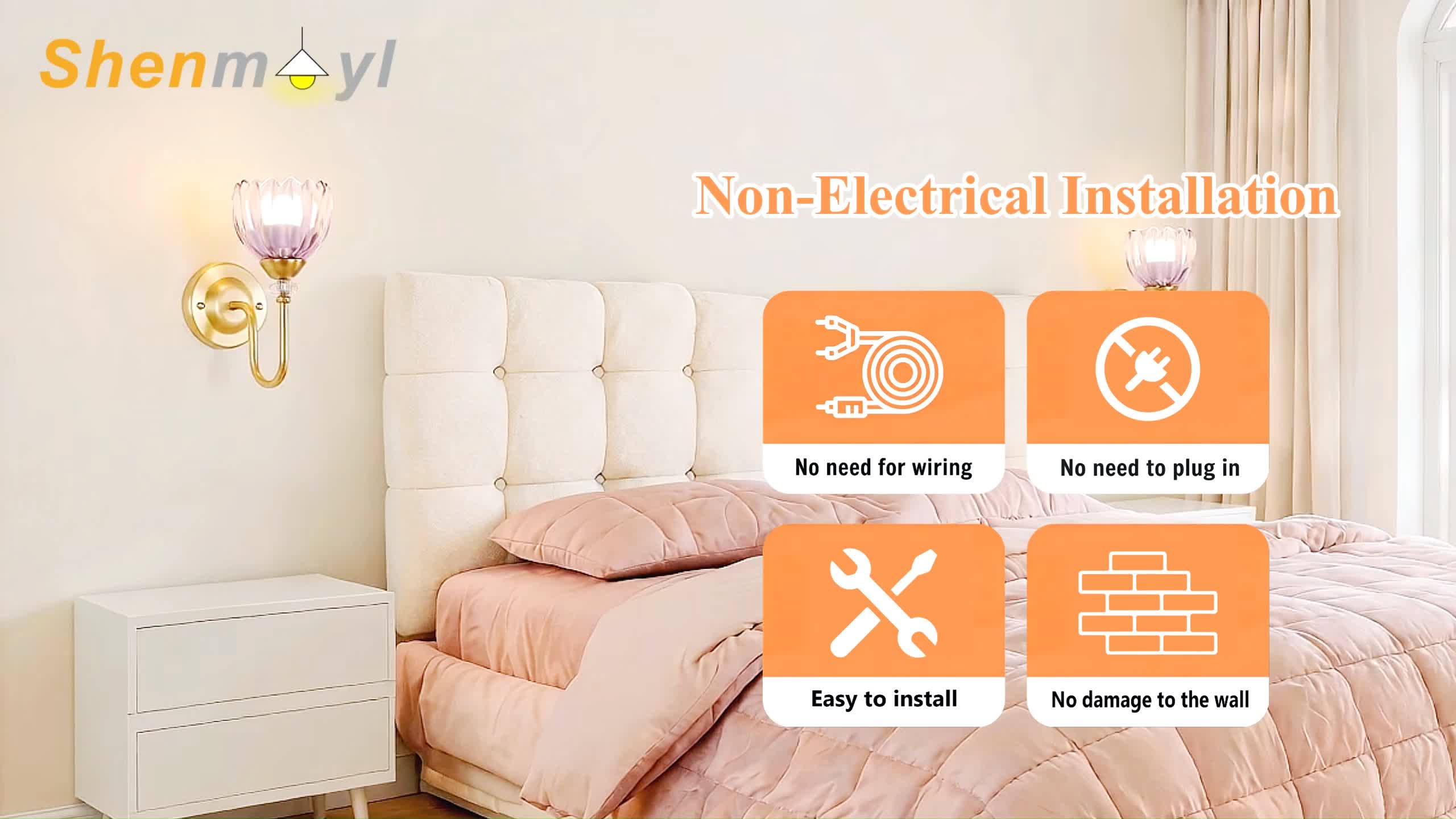 Image of Set of 2 Vintage Battery Operated Wall Sconce, Rechargeable Wall Lamp with 5000mAh Battery & Remote Control, Dimmable Wall Lights with tulip shade for Bedroom Living Room(Tulip Transparent Up)
