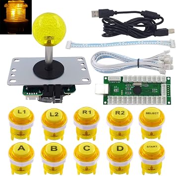 Arcade Stick DIY Kit 10x Buttons with Logo LED MX 8 Way Joystick USB Encoder for PC MAME Raspberry Pi Color Mix