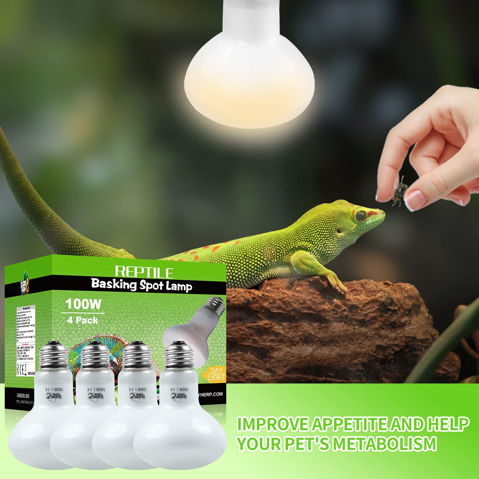 LUCKY HERP 4 Pack 100W Reptile Heat Lamp Bulb (2nd Gen), Amphibian Basking Light Bulb, Reptile Daylight Bulb for Turtle, Bearded Dragon, Lizard Heating Use - image 3