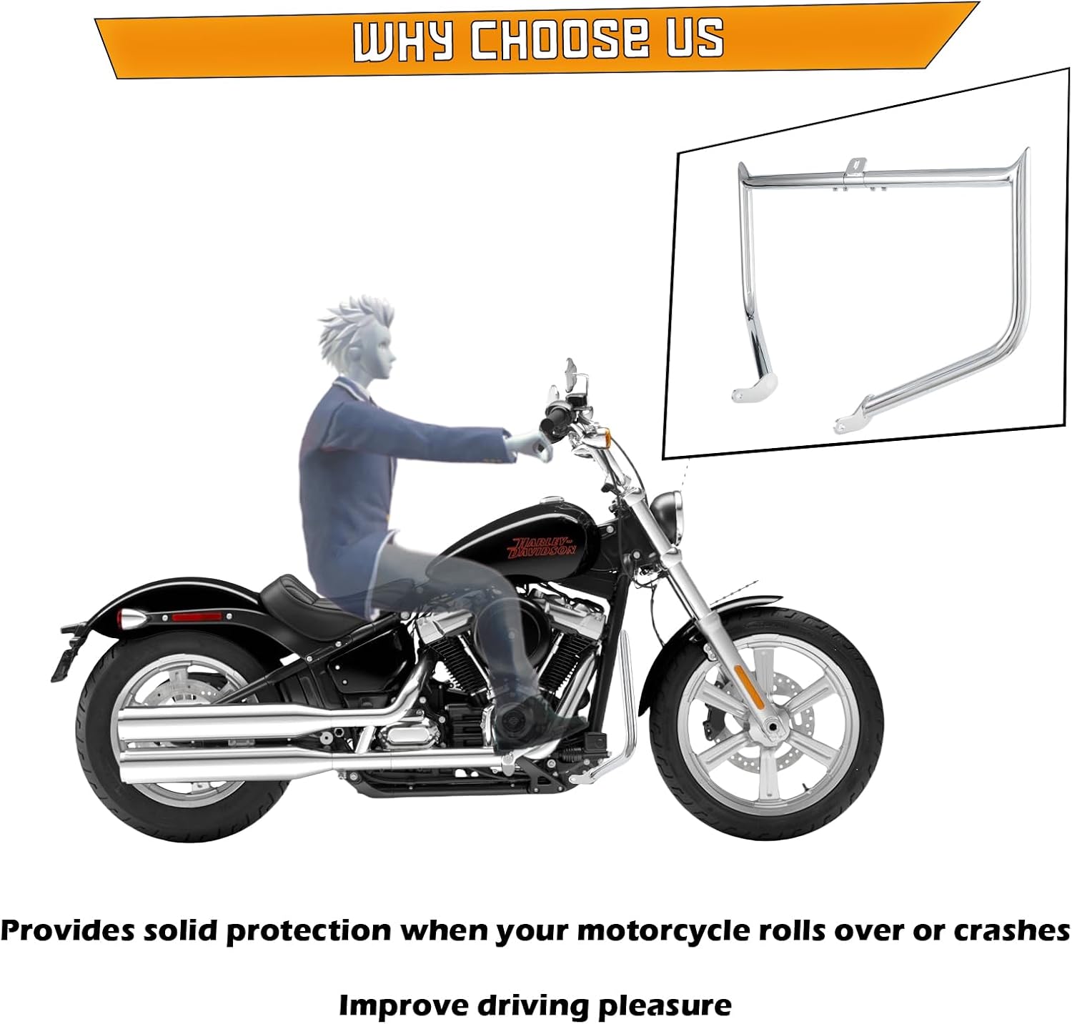 Kinglemc Crash Bar Engine Guard Highway Freeway Bar for Harley Softail Fat boy Fat Bob Heritage Low Rider Breakout Street Bob Deluxe Models (Softail 2000-2017, Chrome-Updated Style)
