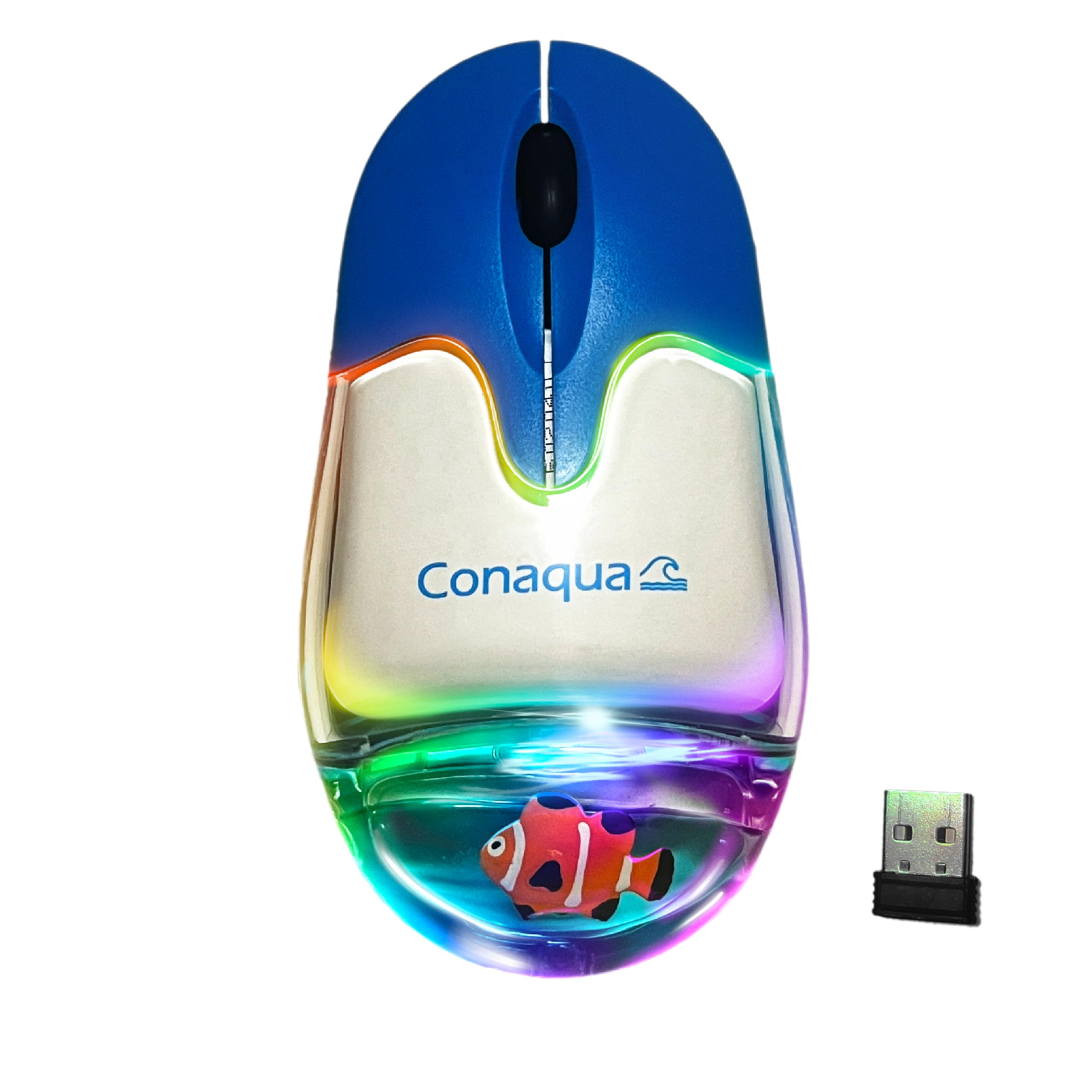 Liquid Aqua Computer Mouse, Rechargeable, Wireless 2.4GHz with USB Mini Reciever, 1200 DPI Optical Tracking, Ambidextrous, Retro 2000s Style, Large, CNQ-M0001