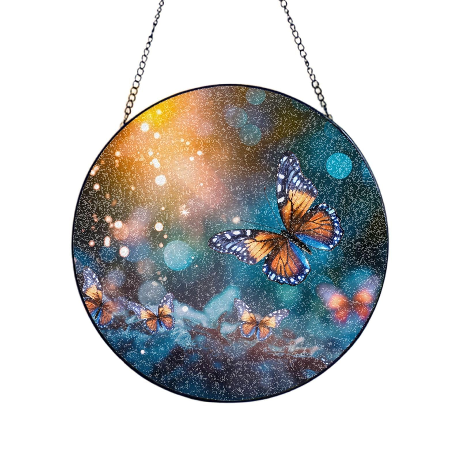 Phayah Dragonflies Print Stained Glass Window Hanging Sun Catchers Decoration Mother'S Day Birthday Gifts For Home Garden Porch 10in（25cm）