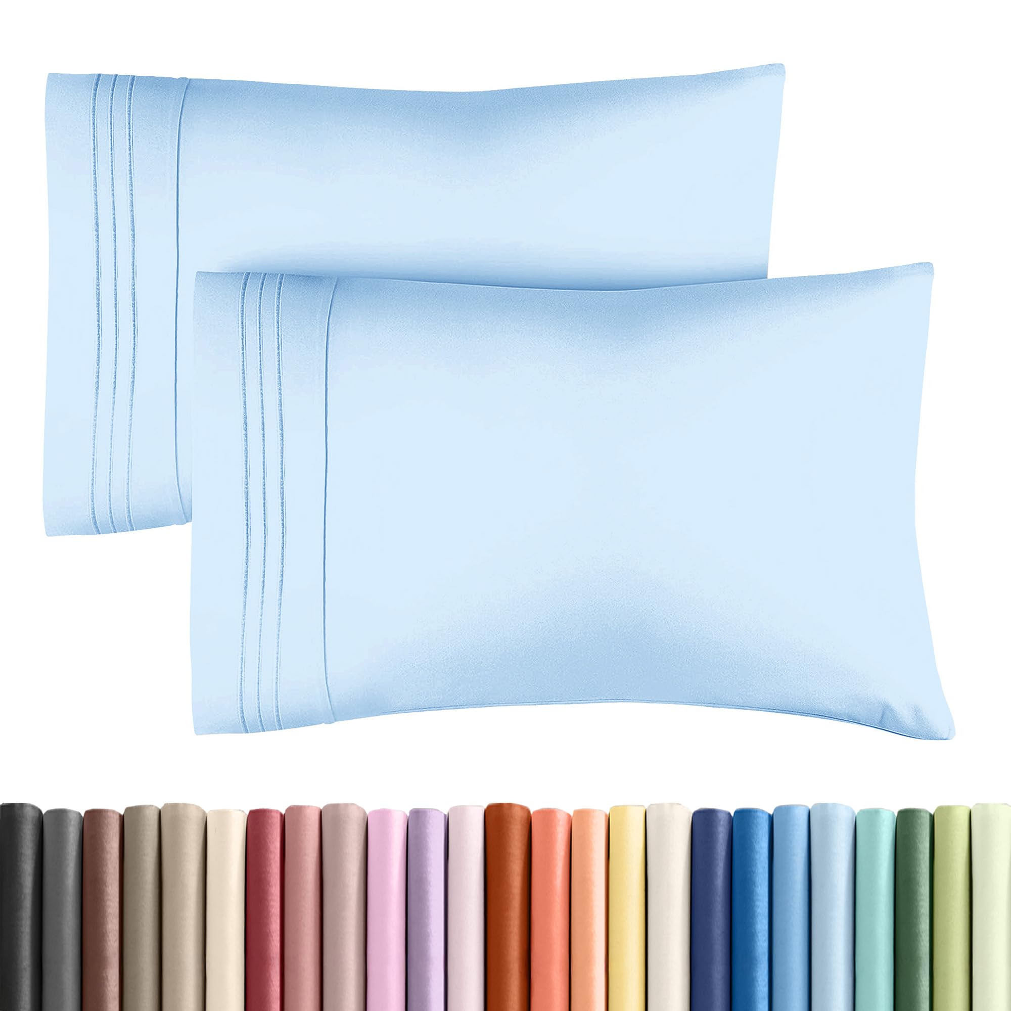 Photo 1 of Standard Pillow Cases Set of 2 - Soft Hotel Quality Pillowcase Covers - Comfy & Wrinkle Free - Stain and Fade Resistant - Machine Washable Pillow Protectors - 2 Piece Set - Standard Size Light Blue
