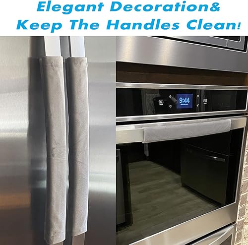 Miniatura 3 de Volecy Juego de 5 fundas para manija de puerta de refrigerador, decoración de tela lavable, mantiene el electrodoméstico limpio para nevera,