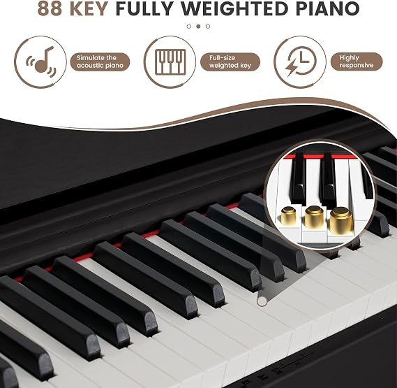 88 Key Full-Weighted Digital Piano with U-Stand, Adjustable Stool