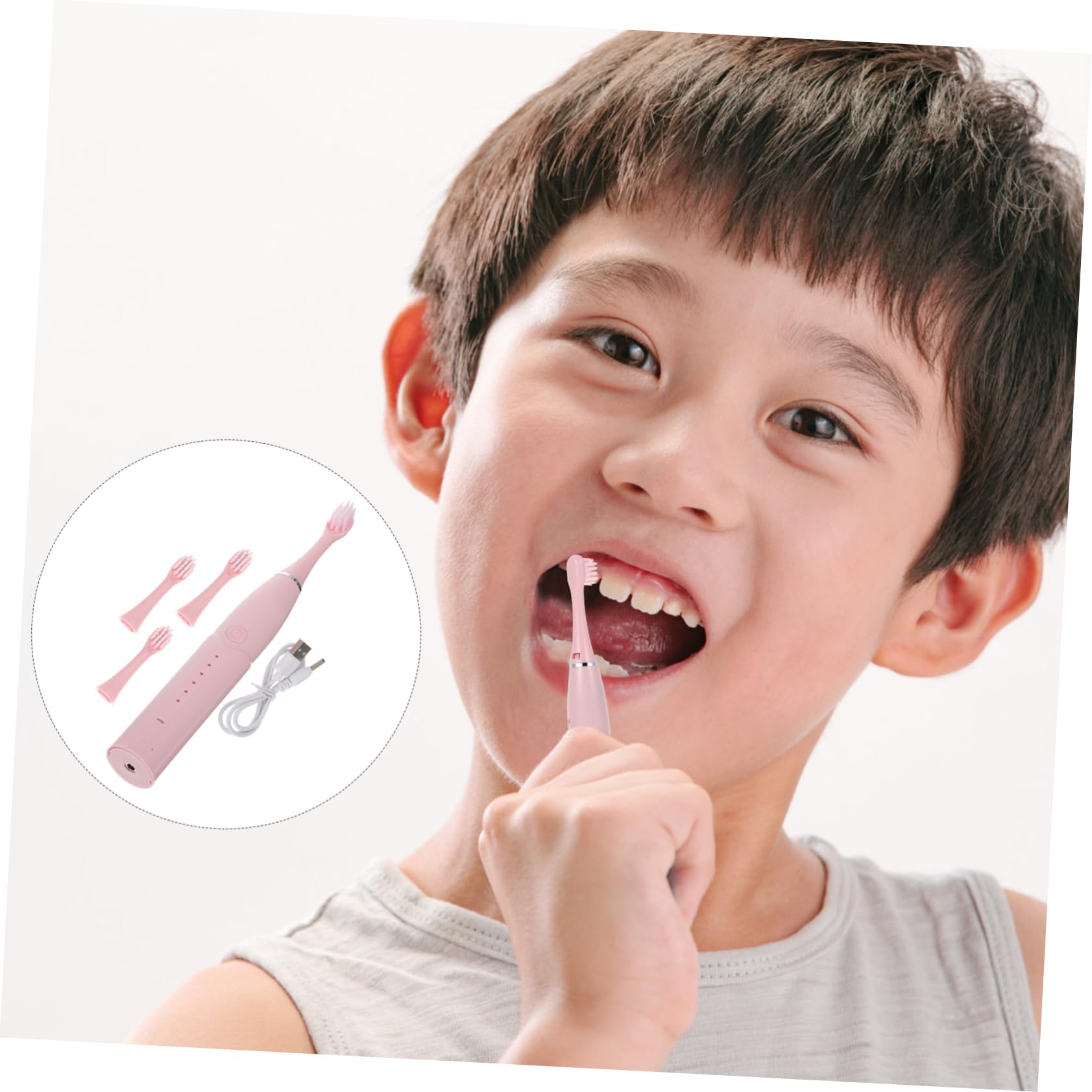 FRCOLOR 2 Set Spazzolino Elettrico Per Bambini Accessorio Per Bambini Spazzolino Automatico Senza Fili Con Ricarica Usb Giochi Nuziali Oem Fonderia Fibra Superfine Rosa Bambino