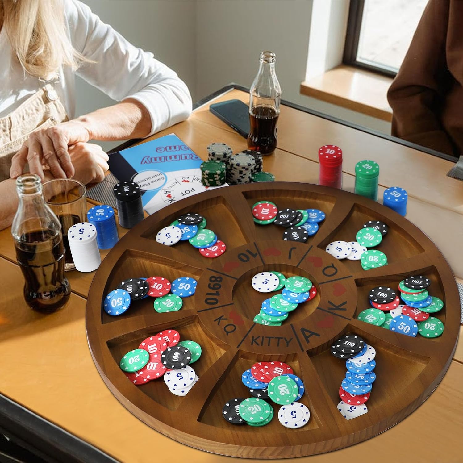 20 inches Michigan Rummy Game Deluxe Set Perfect Blend of A Royal Game of Hearts Rummy Poker Wooden Tripoley Board Game Betting Bluffing Game Classical Family Card Game for Adults 200 Chips…