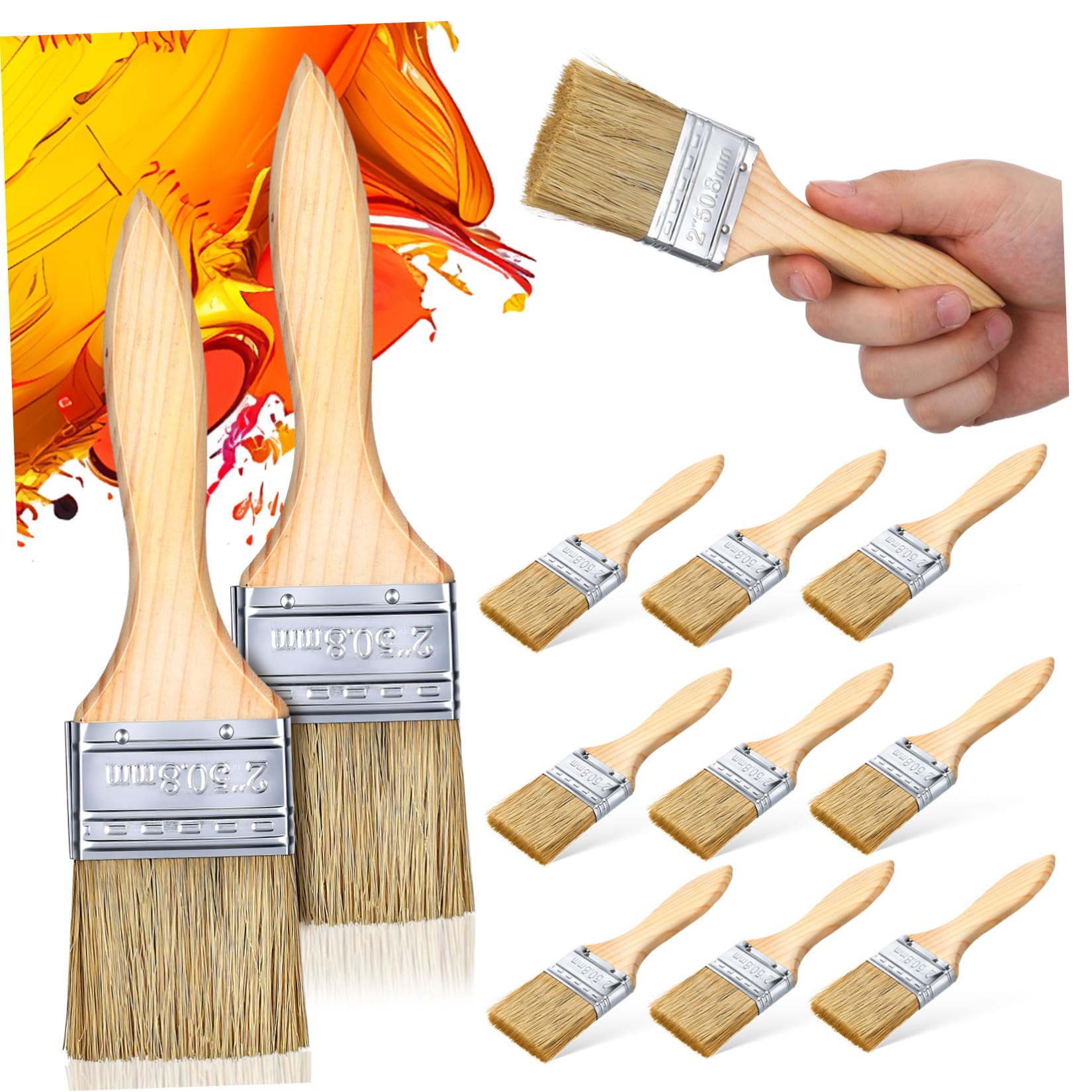 Healeved 30 Pezzi Pennello per Pittura con Manico in Legno Spesso, Set, Applicazione Liscia della Vernice, Impugnatura Comoda, per Progetti Artistici e Miglioramento Casa