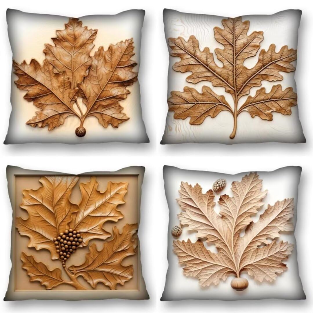 Juego de 4 Fundas de Cojines 70x70 cm Cojines otoño Hojas Funda Cojin Cuadrados de Lino Fundas Cojines Sofá Cojines Decorativos para Salón Sofá Dormitorio Coche Jardín Silla Decoración del Hogar