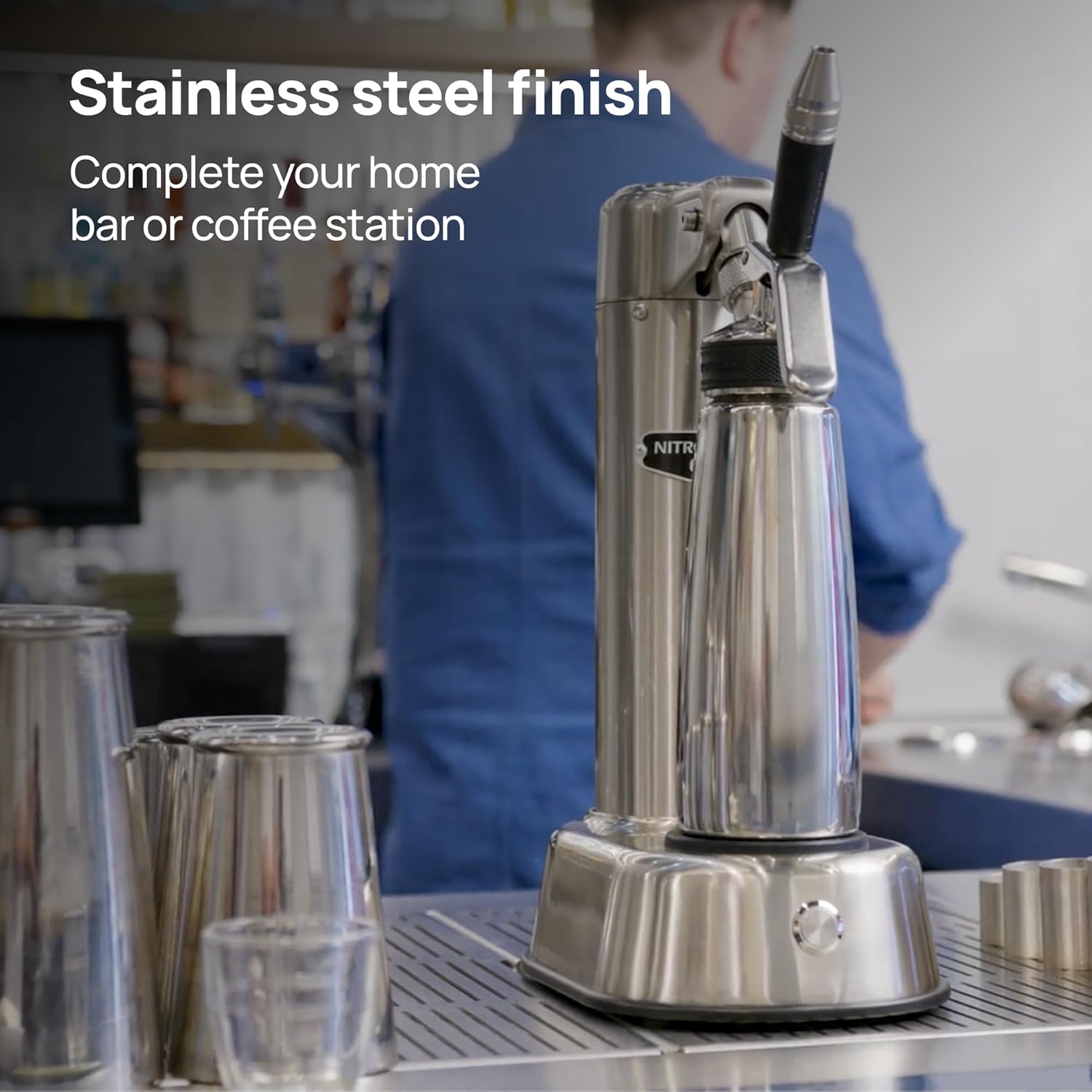 NitroPress Pro Electric Nitro Cold Brew Coffee & Cocktail Maker Machine, Air-Powered Nitro Coffee Maker & Nitrogen Infuser, Coffee Matcha Cocktails & Drinks Stainless Steel Home Bar Beverage System