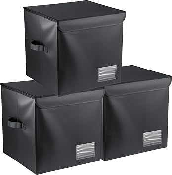 3PCS Vinyl Record Storage Box Holds 90 12-Inch Records Stackable Collapsible Records Case LP Organizer Crate with Dust-Proof Lid Portable Handle for Collecting Valuable Album
