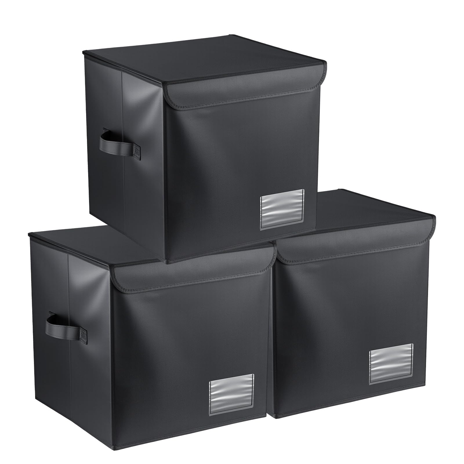 LN COZY CORNER 3PCS Vinyl Record Storage Box Holds 90 12-Inch Records Stackable Collapsible Records Case LP Organizer Crate with Dust-Proof Lid Portable Handle for Collecting Valuable Album