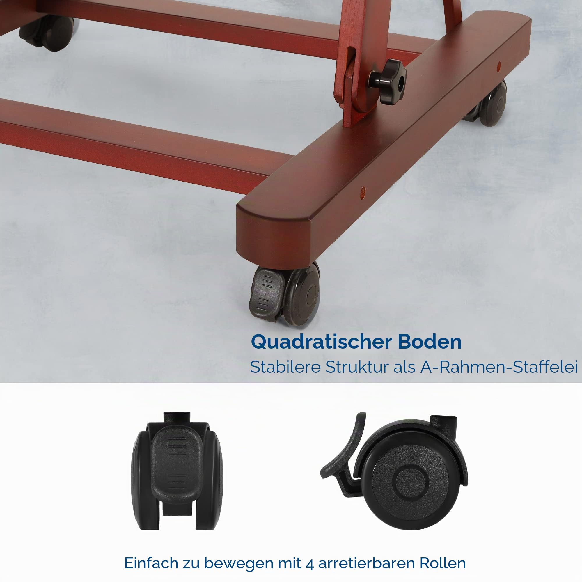 VISWIN Erweitert H-Staffelei Holz Groß, Verstellbare Staffelei aus Buchenholz mit 4 Rädern & Ablage, Atelierstaffelei Stabil für Erwachsene, Künstler, Maler, Leinwand
