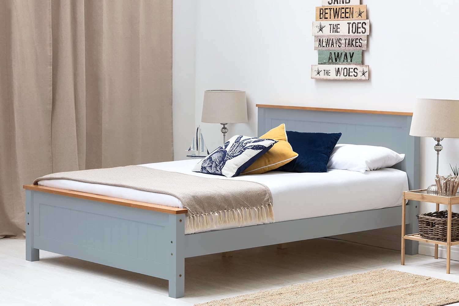 Rostherne Wooden Bed Frame Grey & Oak/White & Oak Single/Double