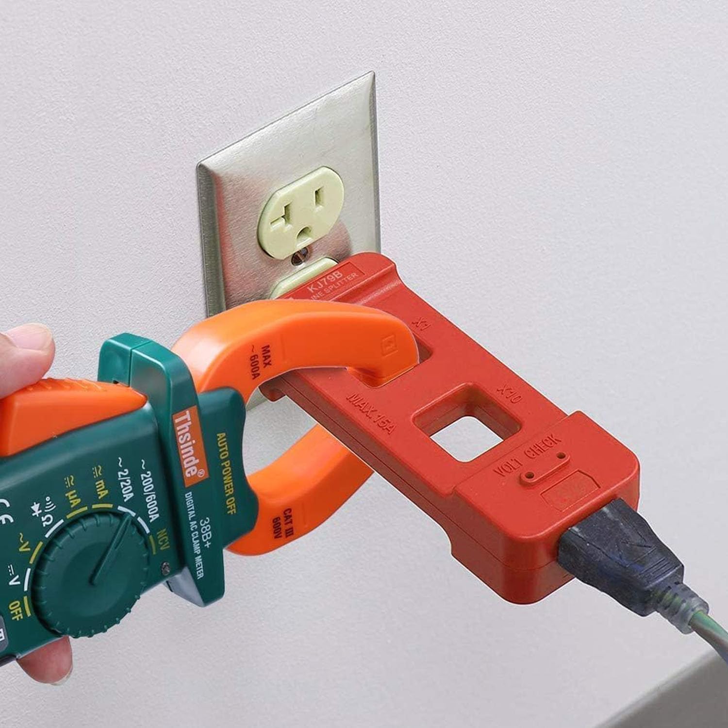 KJ79B AC Line Splitter, Line Splitter for Clamp Meter, 10x Measurement, 15A Max Current, for US Outlets(Black & 38B)